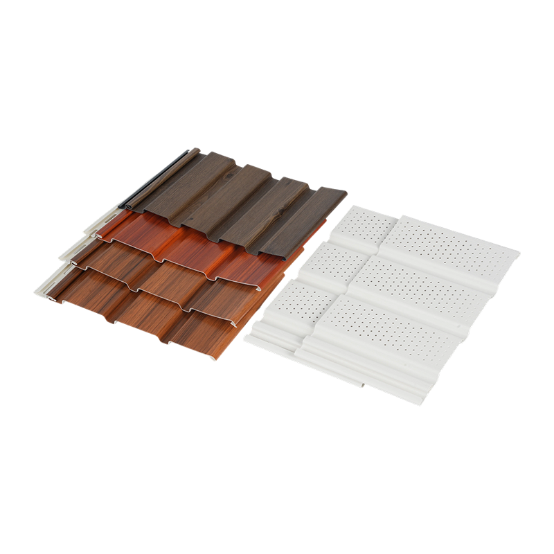 Panneau de soffite d'avant-toit en PVC massif et ventilé à grain de bois